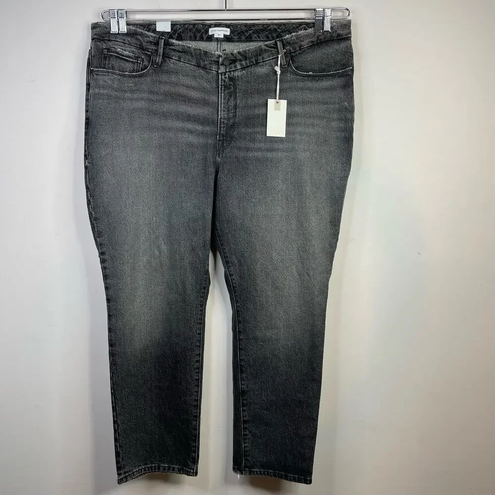Good American Good Classic Low Waist Fray Black Gray Ankle Jeans womens 20 new - Picture 2 of 16